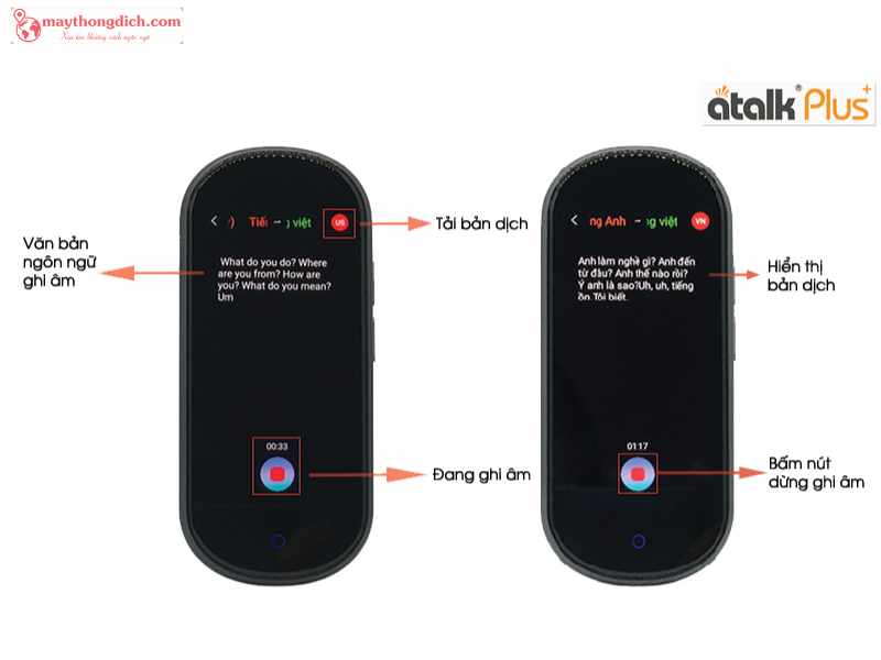 Tính năng dịch ghi âm trên Atalk Plus+